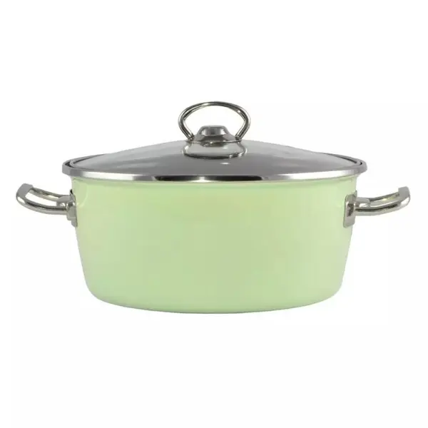 Oala Emailata cu Capac din Sticla, Green Elite, 20 cm, 2.5 l, Perfect Home