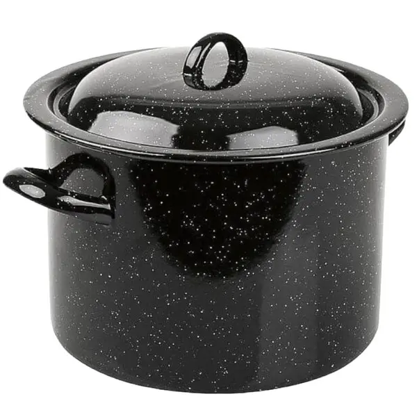 Oala Emailata Inalta cu Capac, 40 cm, 40 l, Negru, Emailul Medias