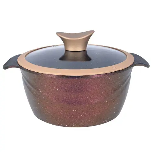 Oala Neoklein CSG18-Royal, cu capac din sticla, 18 cm, 1.8 L, aluminiu turnat, invelis anti-aderent, Royal (Bronz)