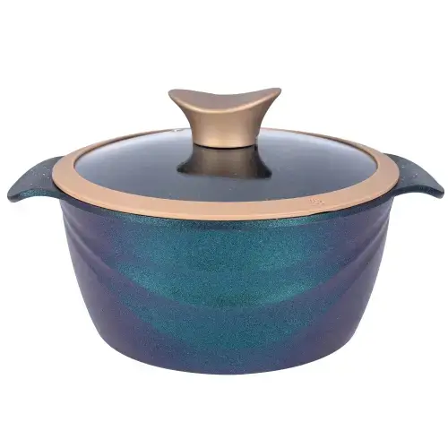 Oala Neoklein CSG20-OceanBlue, cu capac din sticla, 20 cm, 2.6 L, aluminiu turnat, invelis anti-aderent (Albastru)