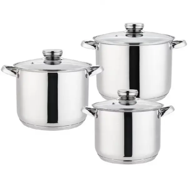 Oale Inox cu Capace Sticla, 30 cm, 32 cm, 34 cm, Argintii, 6 Bucati, Edelhoff