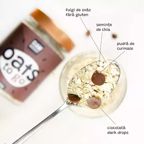 Oats To Go - Dark Chocolate - Mix cu Fulgi de Ovăz și Ciocolată Neagră, 110g | Rawboost