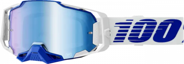 Ochelari cross atv 100% Armega Blue, lentila oglinda, culoare rama alb albastru