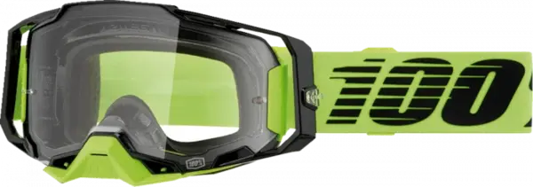 Ochelari cross atv 100% Armega Neon Yel, lentila clara, culoare rama negru galben neon