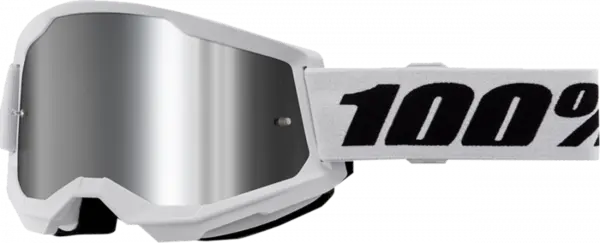 Ochelari cross atv 100% Strata 2 Junior White, lentila oglinda, culoare rama alb