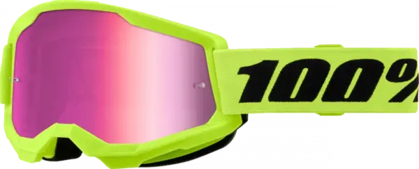 Ochelari cross atv 100% Strata 2 Neon Yel, lentila oglinda, culoare rama galben neon