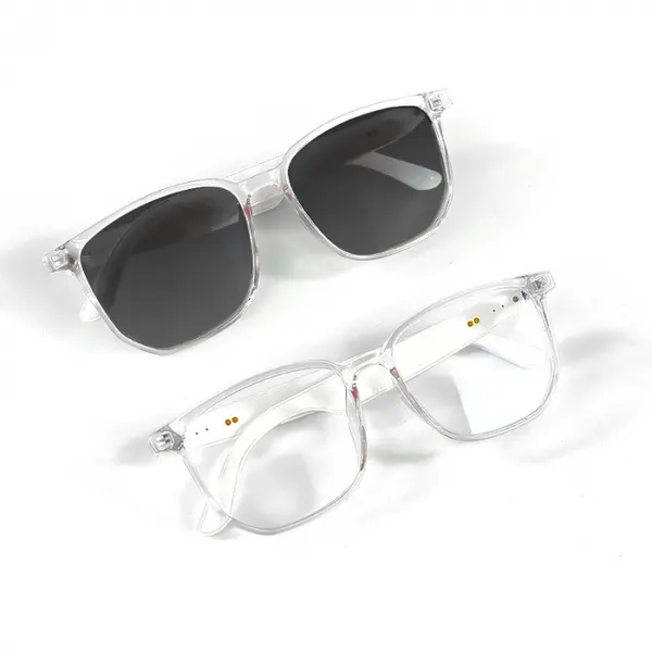 Ochelari de soare smart iSEN GS03, Rama transparenta, Lentile polarizate UV400, Unisex, Microfon si difuzor incorporat, Muzica si apeluri Bluetooth, Asistare vocala