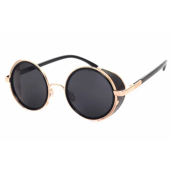 Ochelari de Soare, Zamo®, Steam Punk Gold, Protectie UV400, Model Rotund, Rama Neagra, Lentile Negre
