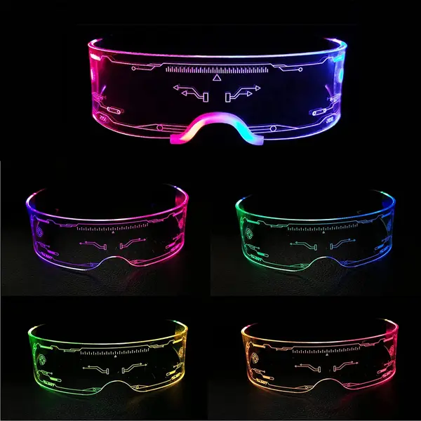 Ochelari LED Futuristi - 7 Moduri Luminoase, Party, Festival, Club, Cosplay