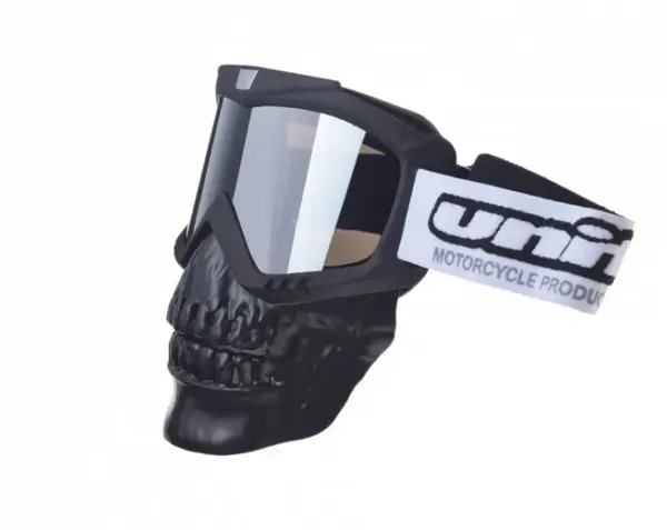 Ochelari motocross atv enduro Unit, model masca craniu, culoare rama negru, lentila oglinda argintie