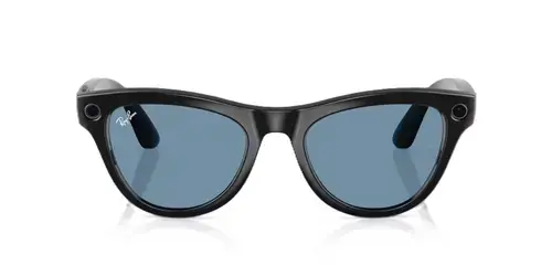 Ochelari Smart Ray-ban META Skyler Shiny, Wi-Fi 6, Bluetooth, Aparat foto cu filmare, Asistent vocal, 32GB Flash, Lentile cu Tranzitie Transparent/Cerulean Blue (Negru/Albastru)