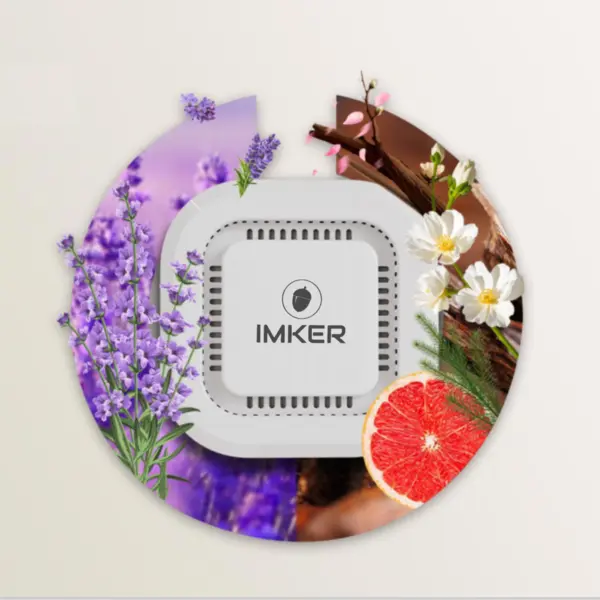 Odorizant solid IMKER pentru spații mici cu suport reutilizabil + rezervă parfum Litchy Exotic Boutique Alb