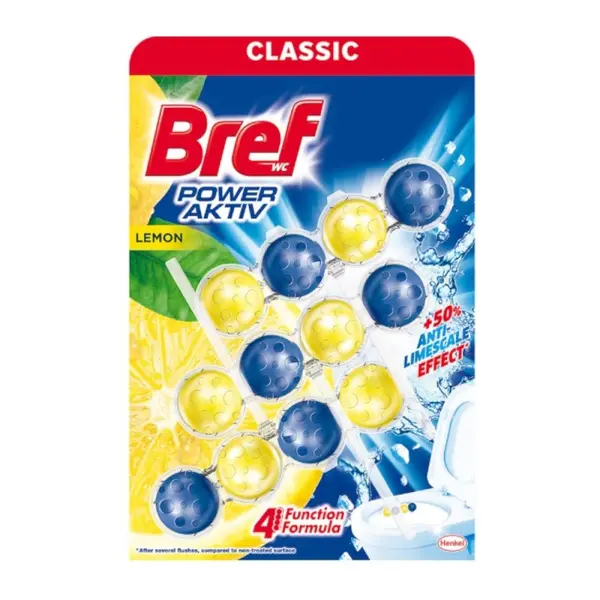 Odorizant Toaleta, Bref Aktiv Power Lemon, 50 g, 3 Bucati