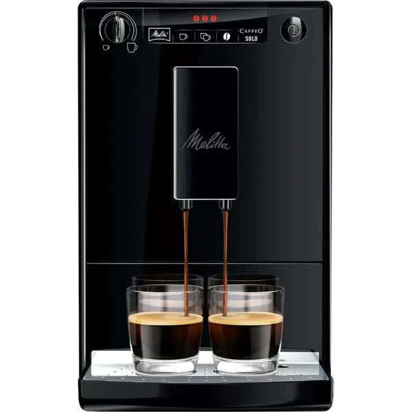 OEM Espressor automat Melitta® Solo Pure Black E950-222, 1400W, 15 bari, 1.2l, Rezervor boabe, Slim 20cm, Negru