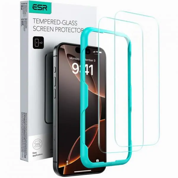 OEM Folie de protectie Ecran ESR pentru Apple iPhone 16, Sticla Securizata, Full Glue, Set 2 bucati, Transparenta