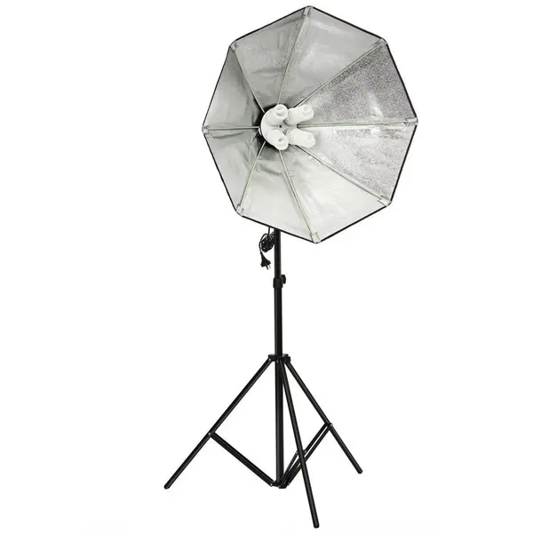 OEM Kit suport pentru 4 becuri cu fasung E27 + softbox octogonal 65cm + stativ+ 4 becuri