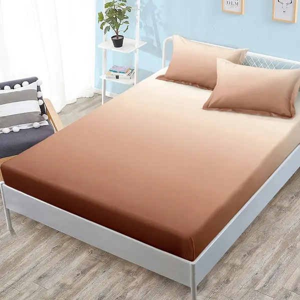 (OFERTA 3 la 159 Lei) Cearsaf cu elastic, FINET, 180x200cm, 2 fete de perne 50x70cm, Caramiziu, degrade
