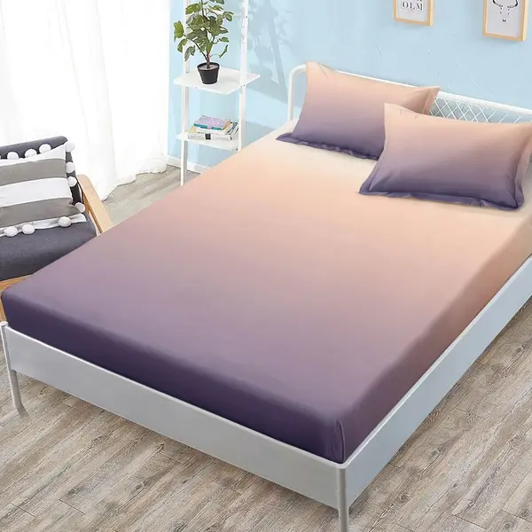 (OFERTA 3 la 159 Lei) Cearsaf cu elastic, FINET, 180x200cm, 2 fete de perne 50x70cm, Mov, Roz, degrade