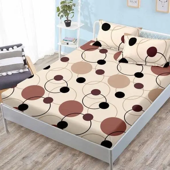 (OFERTA 3 la 159 Lei) Cearsaf cu elastic, FINET, 180x200cm, 2 fete de perne 50x70cm, Maro, cercuri