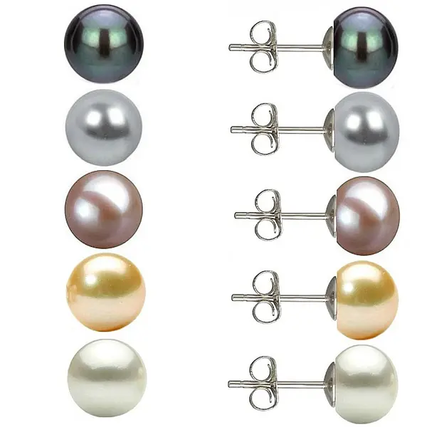 Oferta 5 Perechi Cercei Perle Naturale 7-8 mm, Argint 925 - Alb, Crem, Lavanda, Gri, Negru KASKADDA