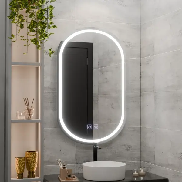 Oglinda baie cu iluminare LED 50x80 cm si functie de dezaburire, ovala, Velara Touch