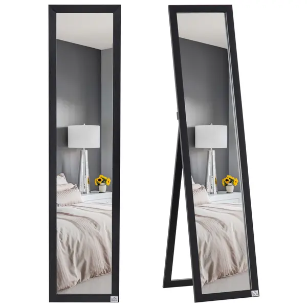 Oglindă de perete și oglindă de podea HOMCOM cu suport pliabil și cadru MDF, oglindă verticală modernă 37x37x154cm | Aosom Romania