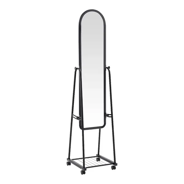 Oglinda pe roti cu raft Lomna, Negru, metal/, 38x37x160 cm