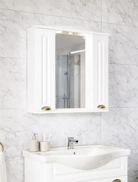 Oglinda seria 172, front MDF, montata, alb rustic, 75x71 cm