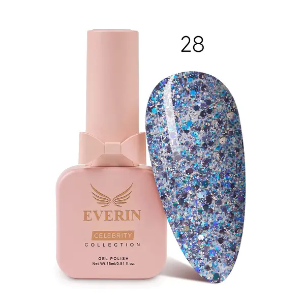 Oja Semipermanentă Everin Celebrity 15 ml – 28 Blue Galaxy Glitter | Strălucire & Rezistență