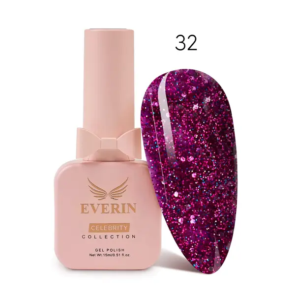Oja Semipermanentă Everin Celebrity 15 ml – 32 Fuchsia Sparkle | Strălucire & Rezistență