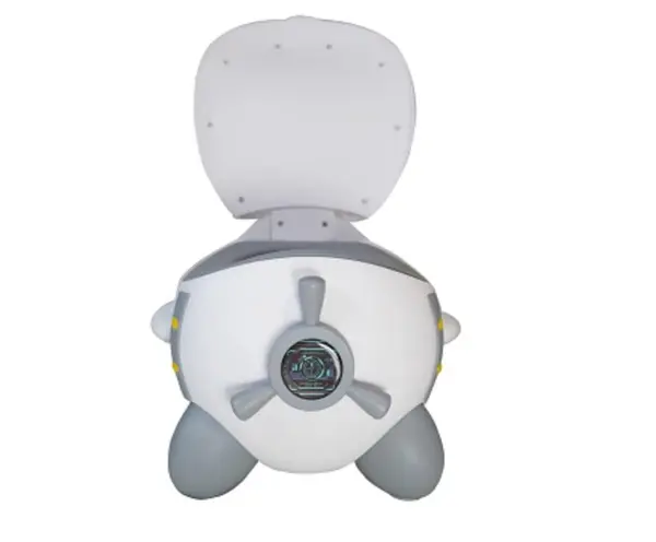 Olita educationala pentru copii Little Mom, manere laterale, vas colector detasabil, Capac rabatabil cu functie de spatar, picioare antiderapante, dimensiune 43 x 32 x 55 cm, Airplane Grey