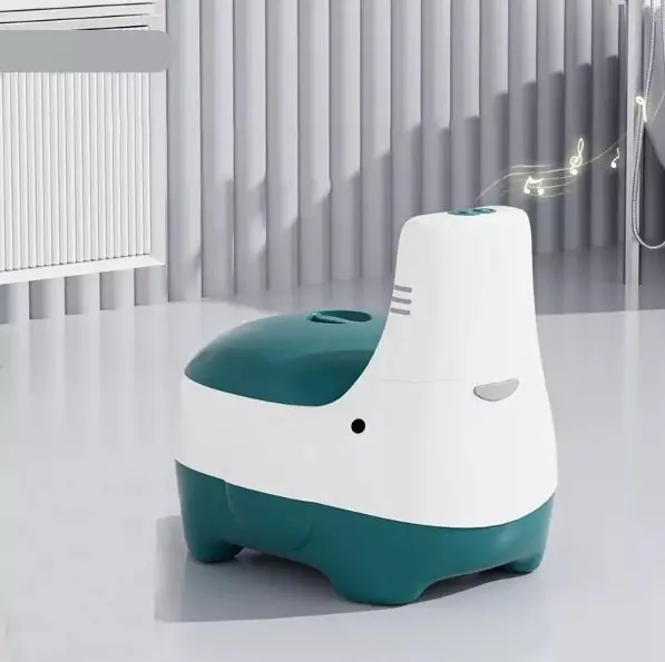 Olita Little Mom Elephant Green cu sunete, margini rotunjite, baza stabila, vas colector detasabil, greutate sustinuta 60 kg, varsta recomandata 1 an+
