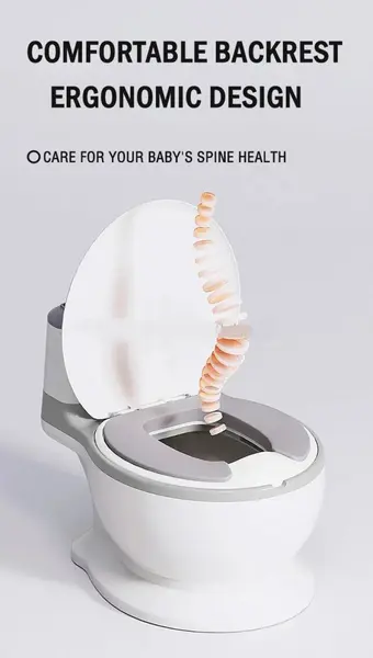 Olita muzicala copii Little Mom My First Toilet Green, model educativ, design realist tip minitoaleta, adaptor moale din spuma PU, capac rabatabil, vas colector detasabil, suport pentru hartie igienica