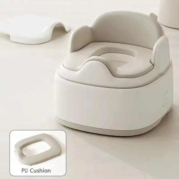 Olita pentru copii Little Mom, 3 in 1, adaptor moale din PU, vas colector detasabil, cu marginile rotunjite, dimensiune 36.5 x 33.5 x 28.8cm, Brown