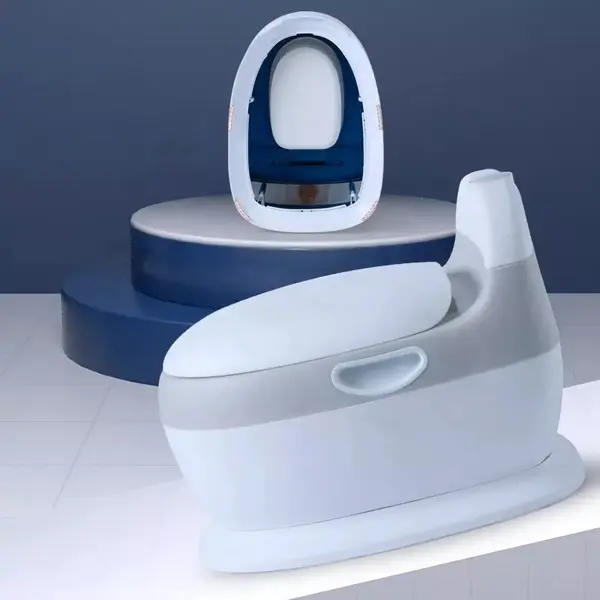 Olita pentru copii Little Mom Grey Toilet, model educativ si muzical, cu design realist, colac moale din spuma PU, capac rabatabil si vas colector detasabil, dimensiune 40 x 28 x 30 cm
