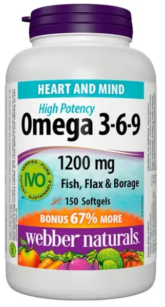 Omega 3-6-9, 1200 mg, 150 capsule gelatinoase moi, Webber Naturals
