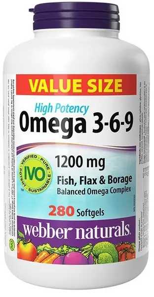 Omega 3-6-9, 1200 mg, 280 capsule gelatinoase moi, Webber Naturals
