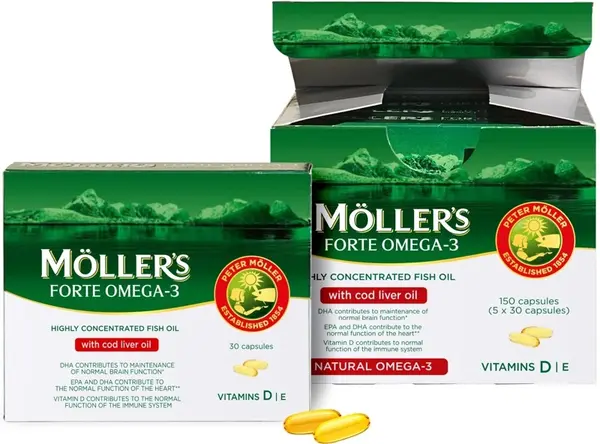 Omega-3 Forte din ficat de cod, 150 capsule, Mollers