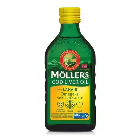 Omega 3 ulei ficat de cod cu aroma de lamaie, 250 ml, Mollers