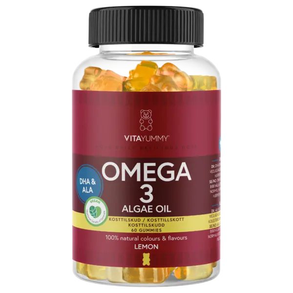 Omega 3 ursuleti gumati vegani cu aroma de lamaie, 60 jeluri, Vitayummy