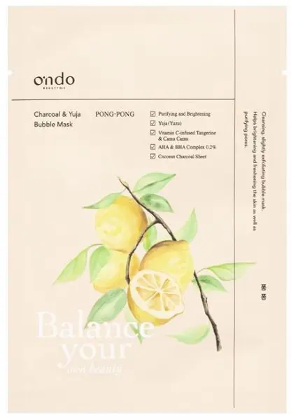Ondo Beauty 36.5 Mască tip foaie cu bule Charcoal & Yuja, 25 ml