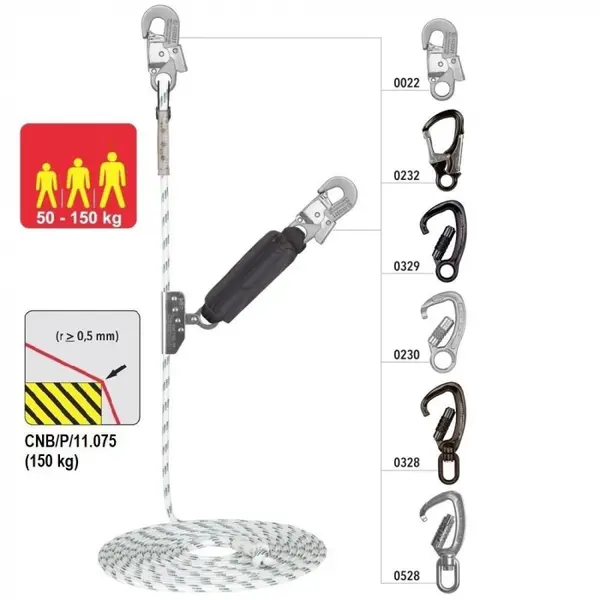 Opritor de cadere din otel cu franghie tip Kernmantel, L 5-50 metri, d 14 mm, Vertiqual VERTILINE PRO 40 m