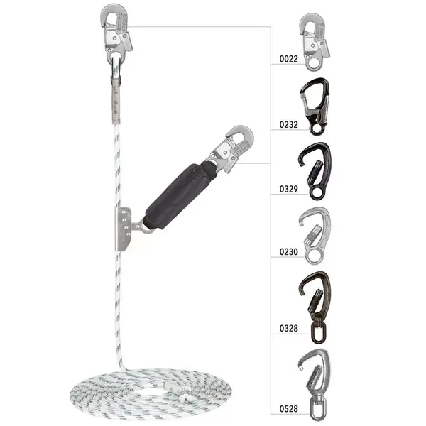 Opritor de cadere Vertiqual VERTILINE CLASSIC din otel, culoarea gri, cu fringhie tip Kernmantel d 12mm 15 m, 12 mm, GRI