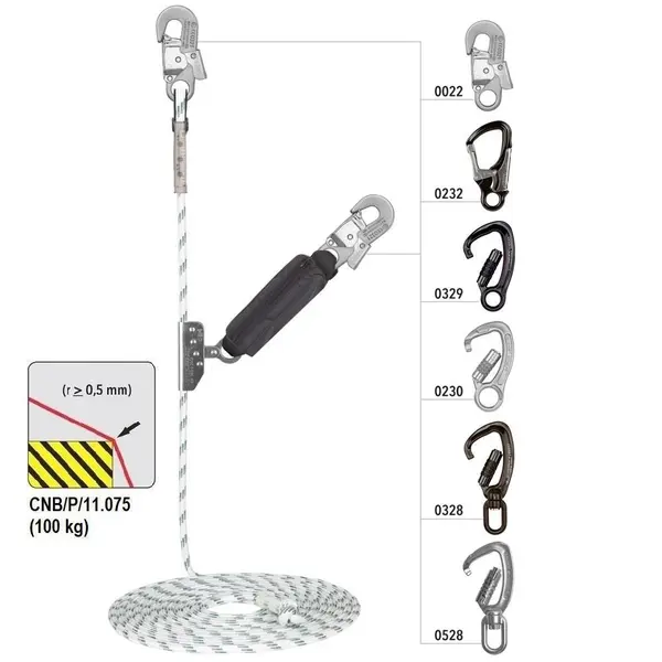 Opritor de cadere Vertiqual VERTILINE EDGE din otel, culoarea gri, cu franghie tip Kernmantel, d 12 mm 15 m, 12 mm, GRI