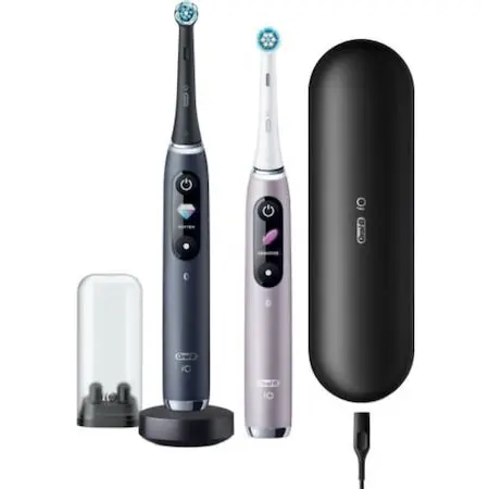 Oral-b Set de periute de dinti electrice Oral-B iO9 Duo Black Onyx & Rose Quartz, Magnetic, 7 moduri, AI, 2 bucati, Negru si Roz
