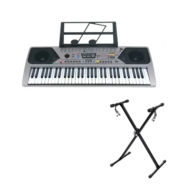 Orga electronica si stativ DEPOX , intrare USB, mini-microfon, suport partitura inclus, argintiu