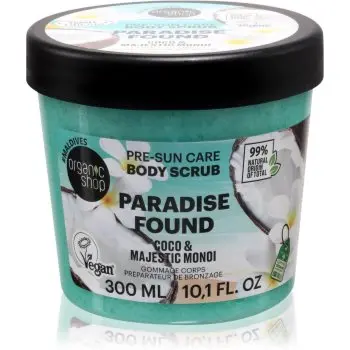 Organic Shop Paradise Found Coco & Majestic Monoi exfoliant pentru corp pentru un bronz frumos și o piele sănătoasă
