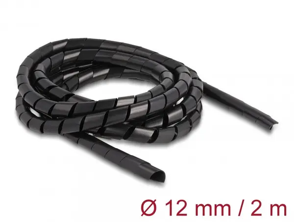 Organizator cabluri spiralat 2m x 12mm Negru, Delock 19015
