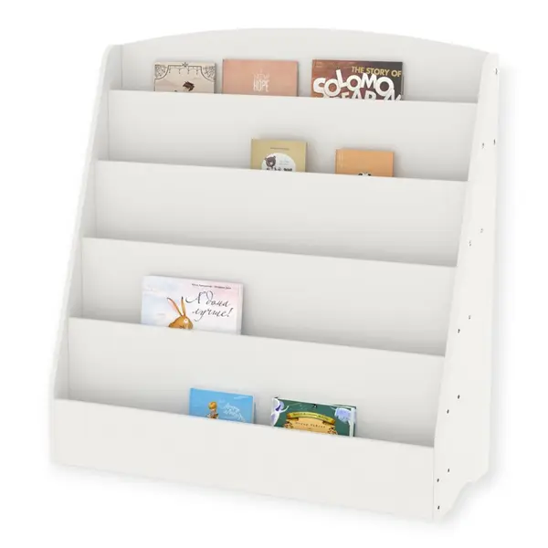 Organizator cu rafturi pentru carti si reviste Ginger Home Alb din MDF usor de curatat,margini rotunjite,dimensiuni 80x30x80 cm