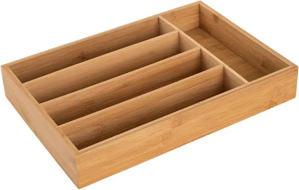Organizator de ustensile cu 5 compartimente Estia - Bamboo Essentials, 33 x 23 x 4,5 cm